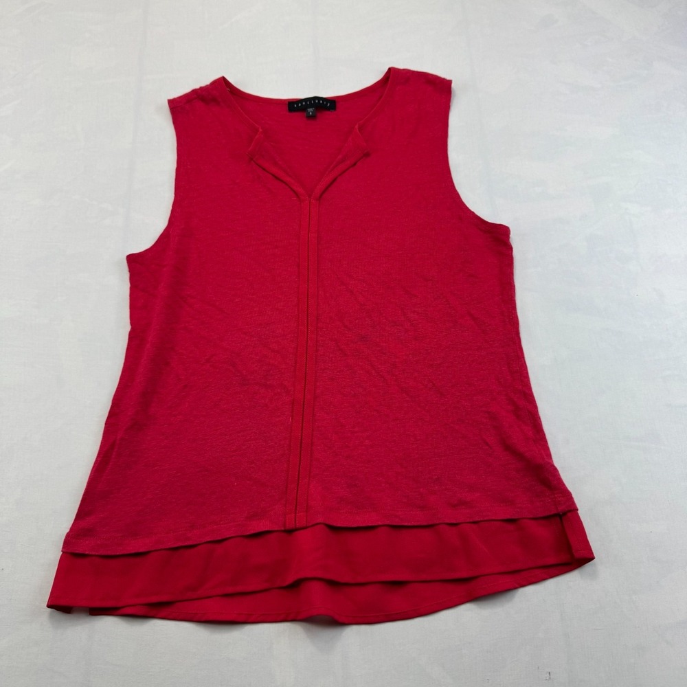 Sanctuary Layered Tank Top Womens S Red Linen Lightweight Notch V-Neck Pullover